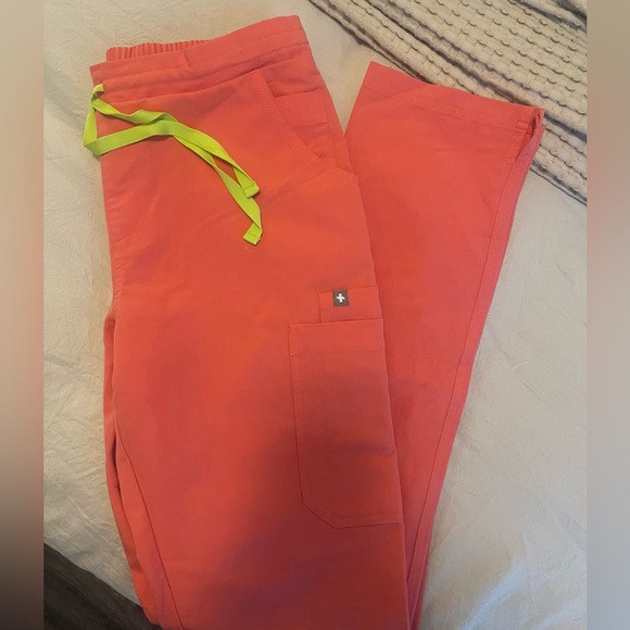 Figs Women's Pants in Hot Coral, Small Tall - Picture 3 of 11